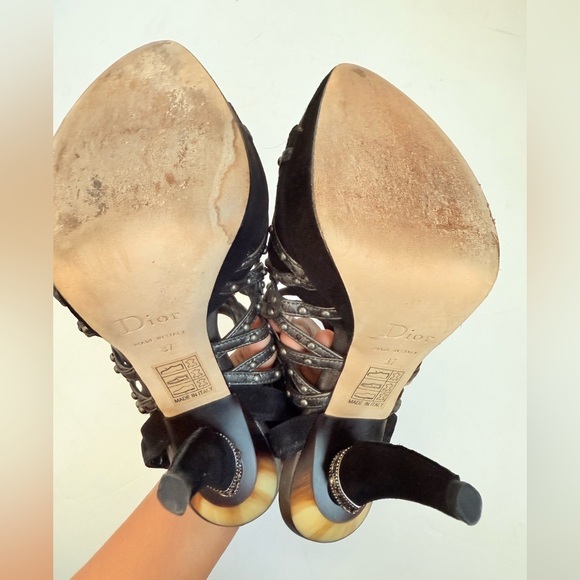 Christian Dior Black Grey Gunmetal Suede Leather Caged Runway 2009 Sandals EU37 - Picture 11 of 15